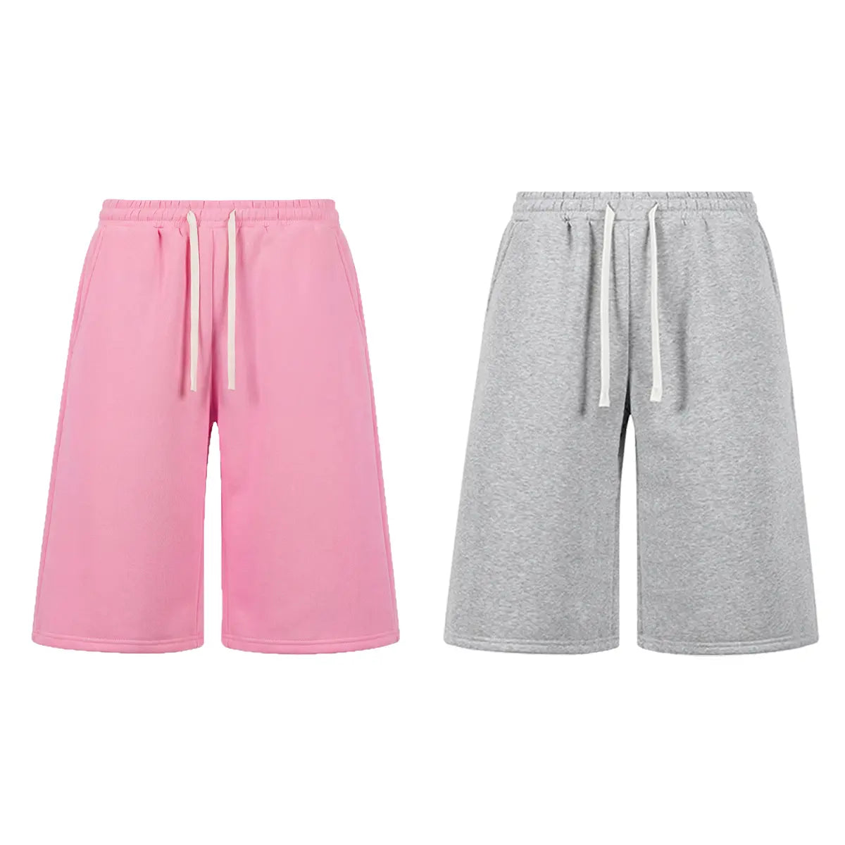 Men’s H-Type Fitted Cut Knit Capri Wide-Leg Shorts, Elastic Waistband with Drawstring, Adjustable Fit, Solid Color, Soft Comfortable, Pockets, for Casual/Athletic Wear, Available in Pink (Pairs with Sneakers)/Beige