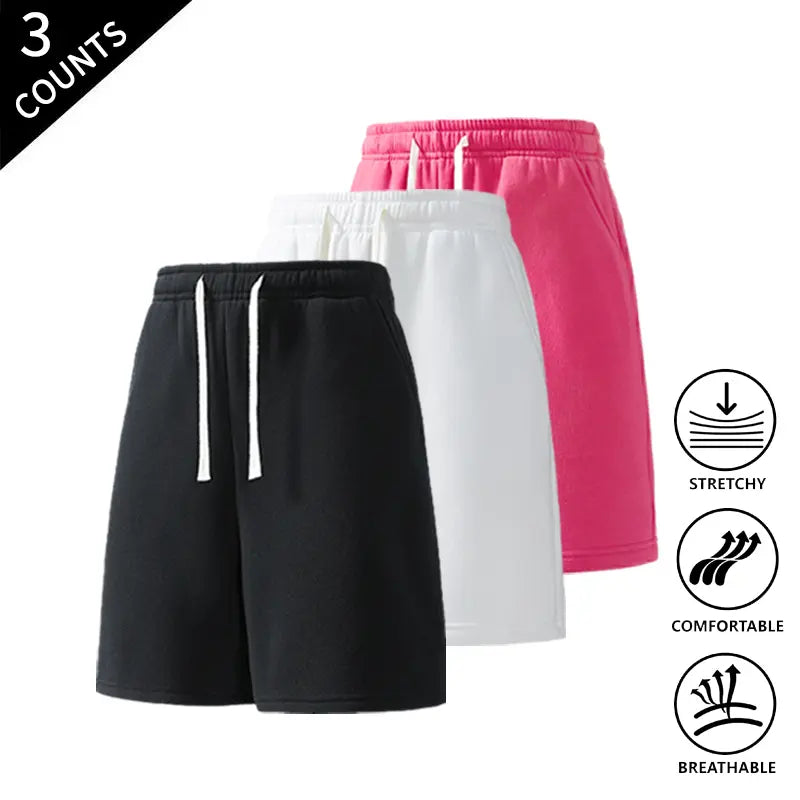 Men’s 3-Pack Solid Color Lightweight Loose-Fit Casual Street Shorts, Outdoor Menswear Bottoms Built for Beach Walks and Outings