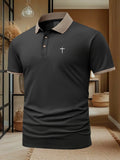 Men's Cross Print Casual Classic Short Sleeve Polo Shirt, Summer Fashion Breathable Top, Stylish Leisure Wear, Perfect Gift Idea