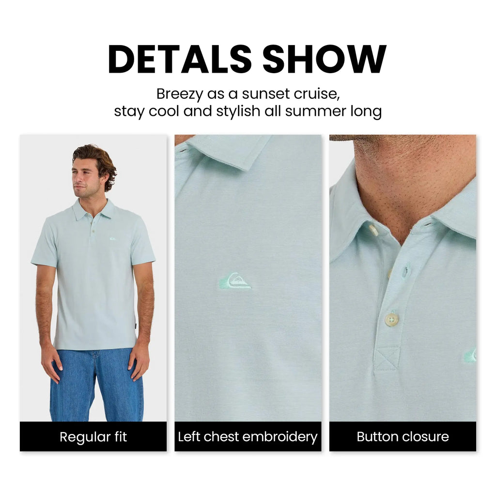 Quiksilver | Sunset Cruise Polo Shirt | Men's 100% Cotton Embroidered Logo Breathable | Sun Protection & Everyday Wear Boxy Polo Casual