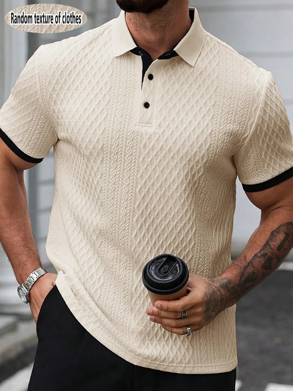 Men's High-End Textured Golf Polo Shirt, Casual Jacquard Knit Short Sleeve Top, Stylish and Comfortable Men's Apparel, Casual Golf Polos