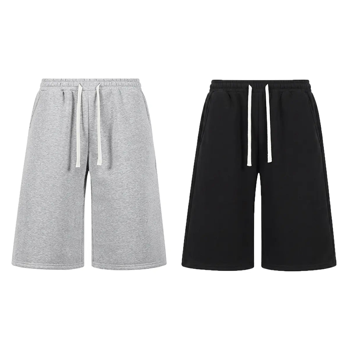 Men’s H-Type Fitted Cut Knit Capri Wide-Leg Shorts, Elastic Waistband with Drawstring, Adjustable Fit, Solid Color, Soft Comfortable, Pockets, for Casual/Athletic Wear, Available in Pink (Pairs with Sneakers)/Beige