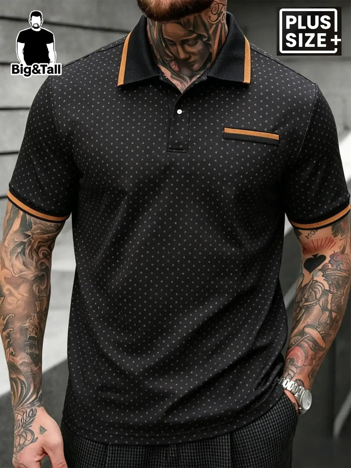 Men's 2XL-6XL Plus Size Dot Print Polo Shirt, Casual Street Style, Breathable Summer Golf Top, Elegant Short Sleeve Apparel, Collared Polo Shirt, Printed Polo Shirt, Breathable Polo Shirts