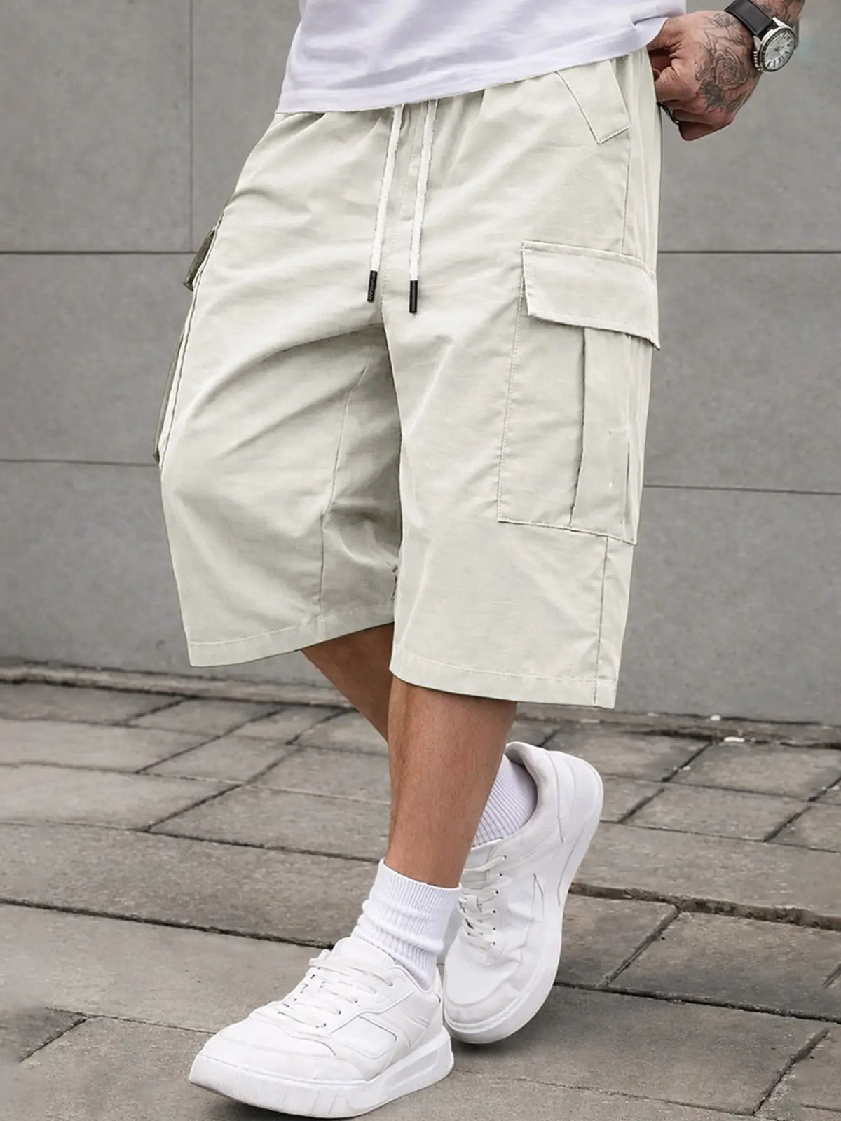 Men's 3/4 Length Work Shorts, Casual Seven-Quarter Pants, Multiple Pockets Design, Comfortable Summer Wear, Menswear, Suitable for Outdoor Activities and Daily Use