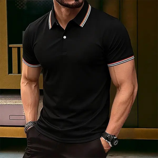Men's 5-Pack Knit Striped Collar Short-Sleeve Fitted Polo Shirts - Slim Fit, Classic Button Front, Polyester Fabric, Breathable Moisture-Wicking Drip Dry, Cold Wash, Work Outdoor Tops, Menswear