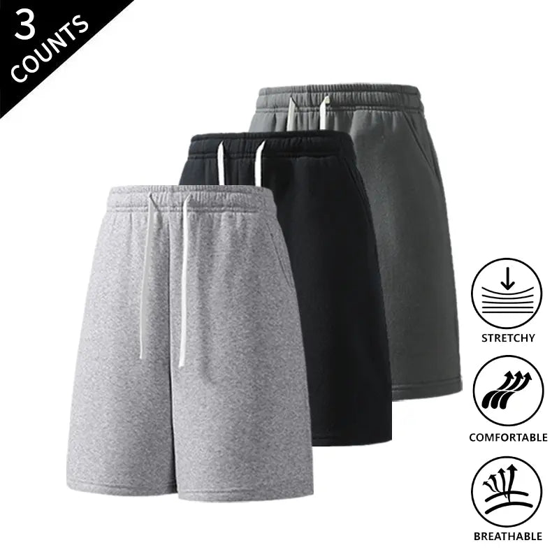 Men’s 3-Pack Solid Color Lightweight Loose-Fit Casual Street Shorts, Outdoor Menswear Bottoms Built for Beach Walks and Outings