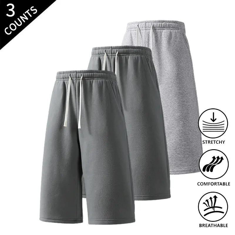 Men's 3-Pack Baggy Oversized Knee-Length Loose Drawstring Casual Long Shorts, Urban Street Fashion Menswear Bottoms