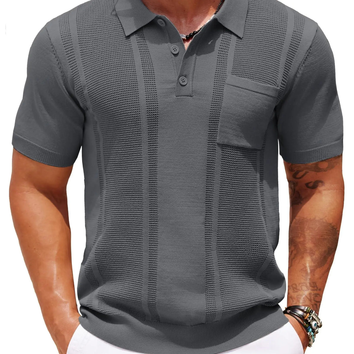 COOFANDY Men's Knitwear Polo Shirts for Men Short Sleeve Textured Polo Shirt Slim Fit Summer Collared T Shirt with Pocket
