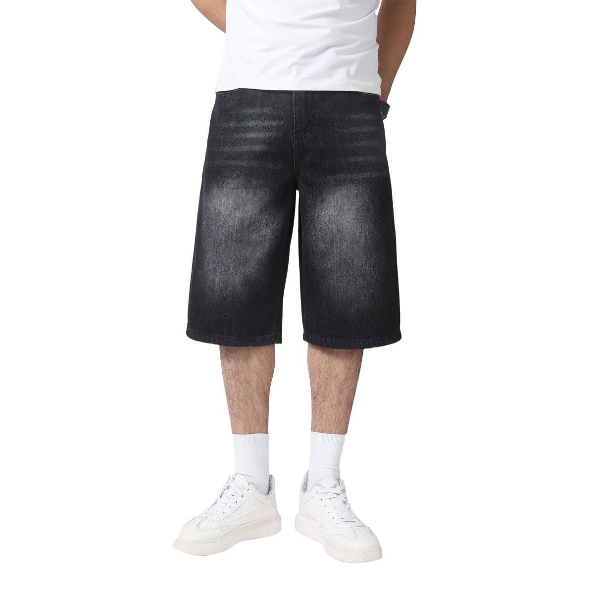 JUNBAOSS Men's Baggy Jean Shorts Y2K Casual Vintage Wide Leg Skater Denim Shorts Fashion Comfy Loose Fit Long Streetwear Hip Hop Summer Jorts Denim Shorts Below Knee five-point pants
