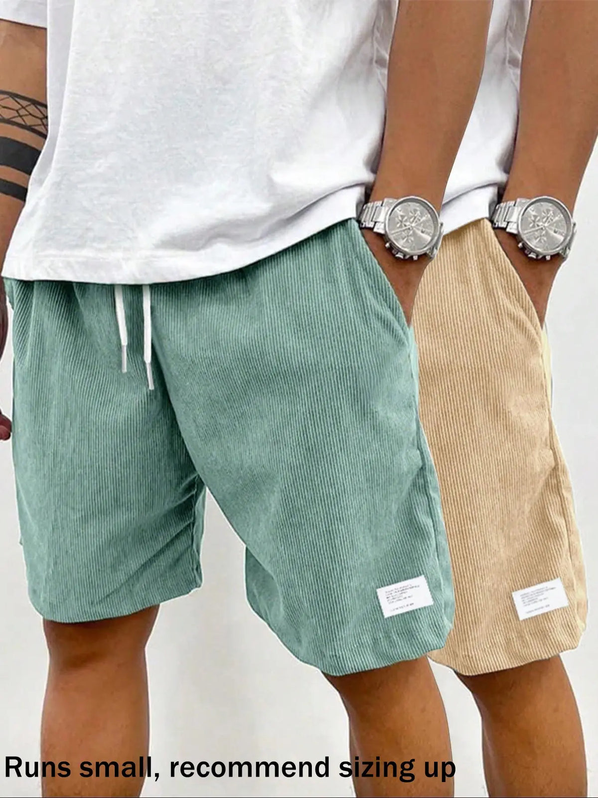 Men's Solid Patched Drawstring Waist Shorts, Menswear Regular Fit Casual Pocket Elastic Waist Shorts for Summer, Men's Bottoms for Daily Wear, Drawstrings Shorts