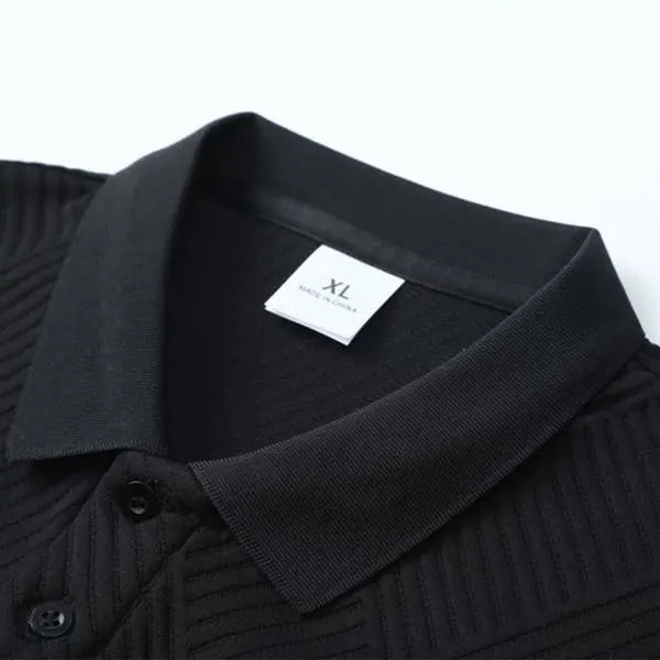 Men's Fitted 3-Piece Set Jacquard Pattern Heavyweight Fabric Button-Front Long Sleeve Polo Shirt - Ideal for Daily Commutes, Business Office Work