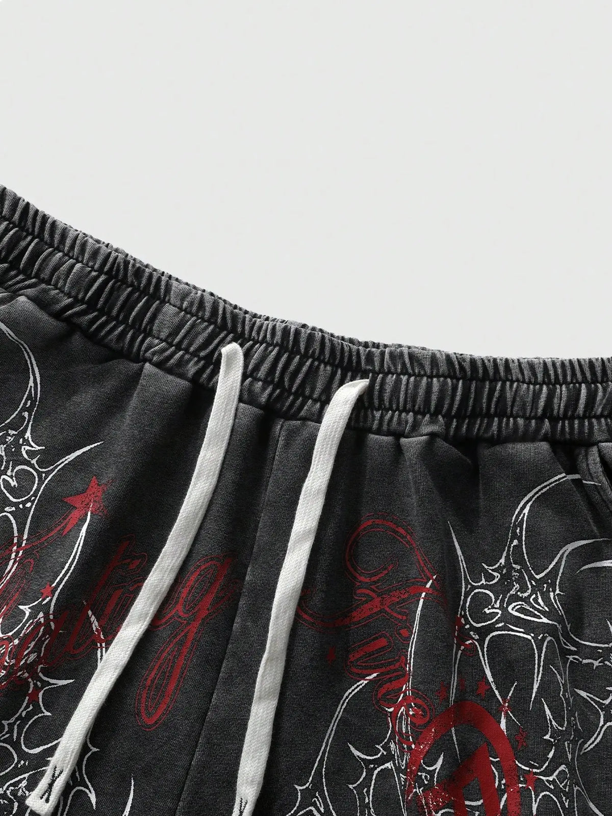 Y2K Gothic Thorn Totem Shorts, Washed Cotton Loose Street Style Unisex Casual Shorts, Drawstring Waist, Graphic Pattern, Short Length, Graphic Print Shorts, Loose Fit Shorts, Drawstring Waistband Shorts, Casual Streetwear Shorts