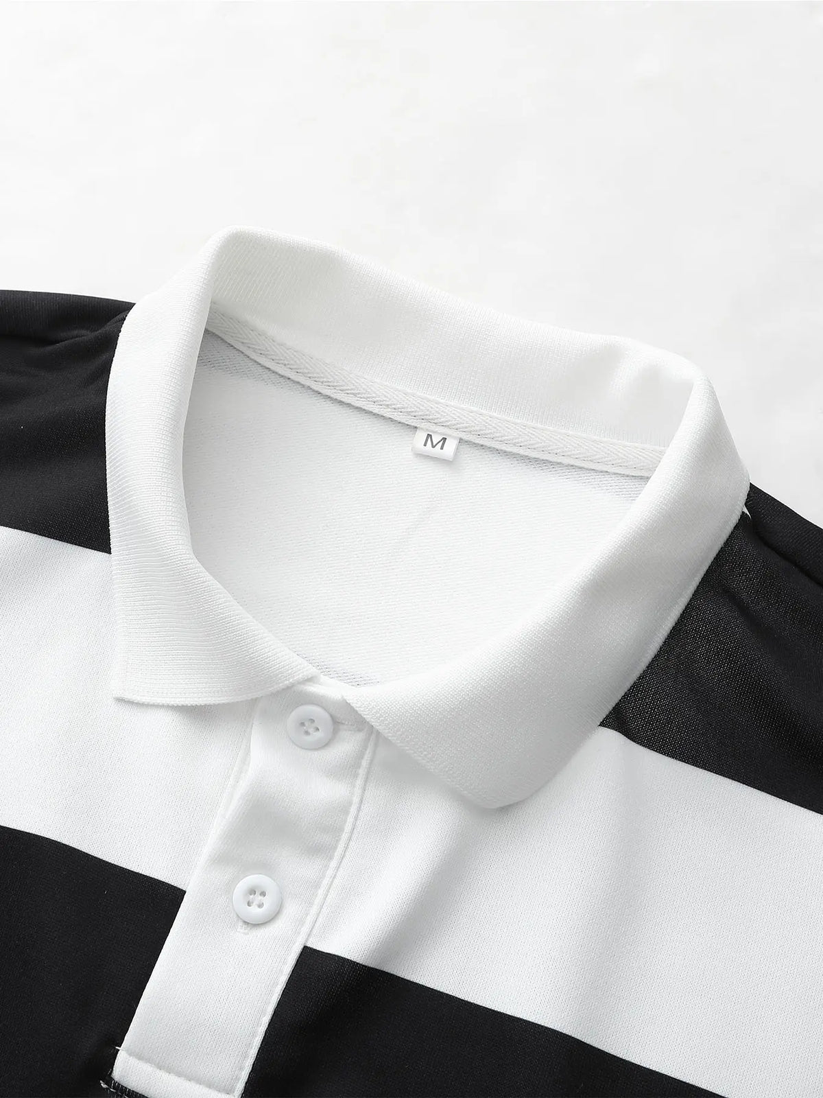 Men's Black and White Wide Stripe Striped Long Sleeve Oversize Loose Collared Polo Shirt, Retro Button-Down Collar for Urban Street Style Streetwear and Daily Casual Outfits