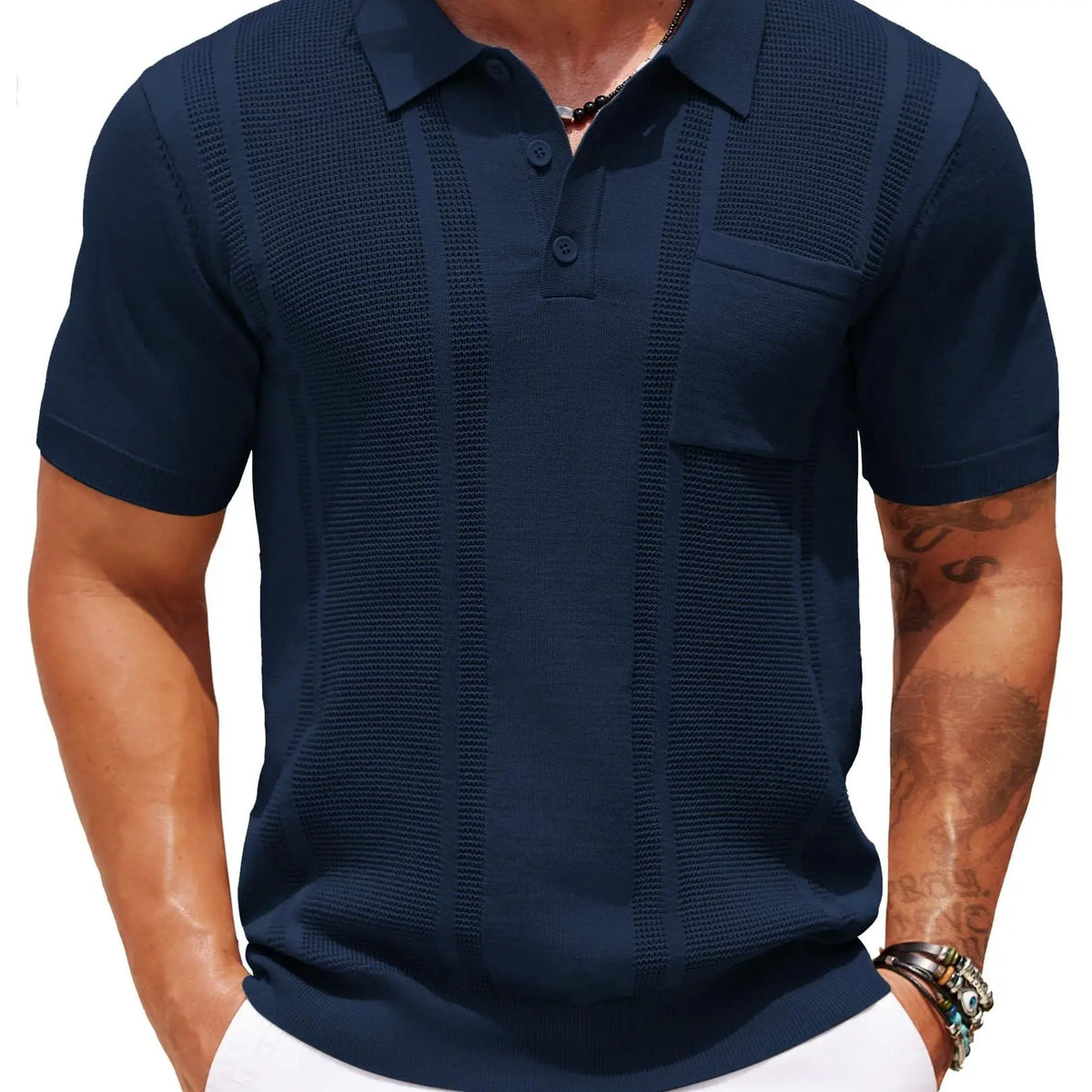 COOFANDY Men's Knitwear Polo Shirts for Men Short Sleeve Textured Polo Shirt Slim Fit Summer Collared T Shirt with Pocket