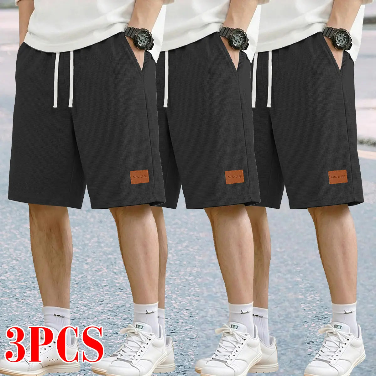 Men's 3-Pack Woven Retro Corduroy Shorts - Menswear Bottoms, Premium Cord Texture, Athletic Style, Elastic Waist for Comfort, Back Pocket, Ideal for Beach Walks, Streetwear