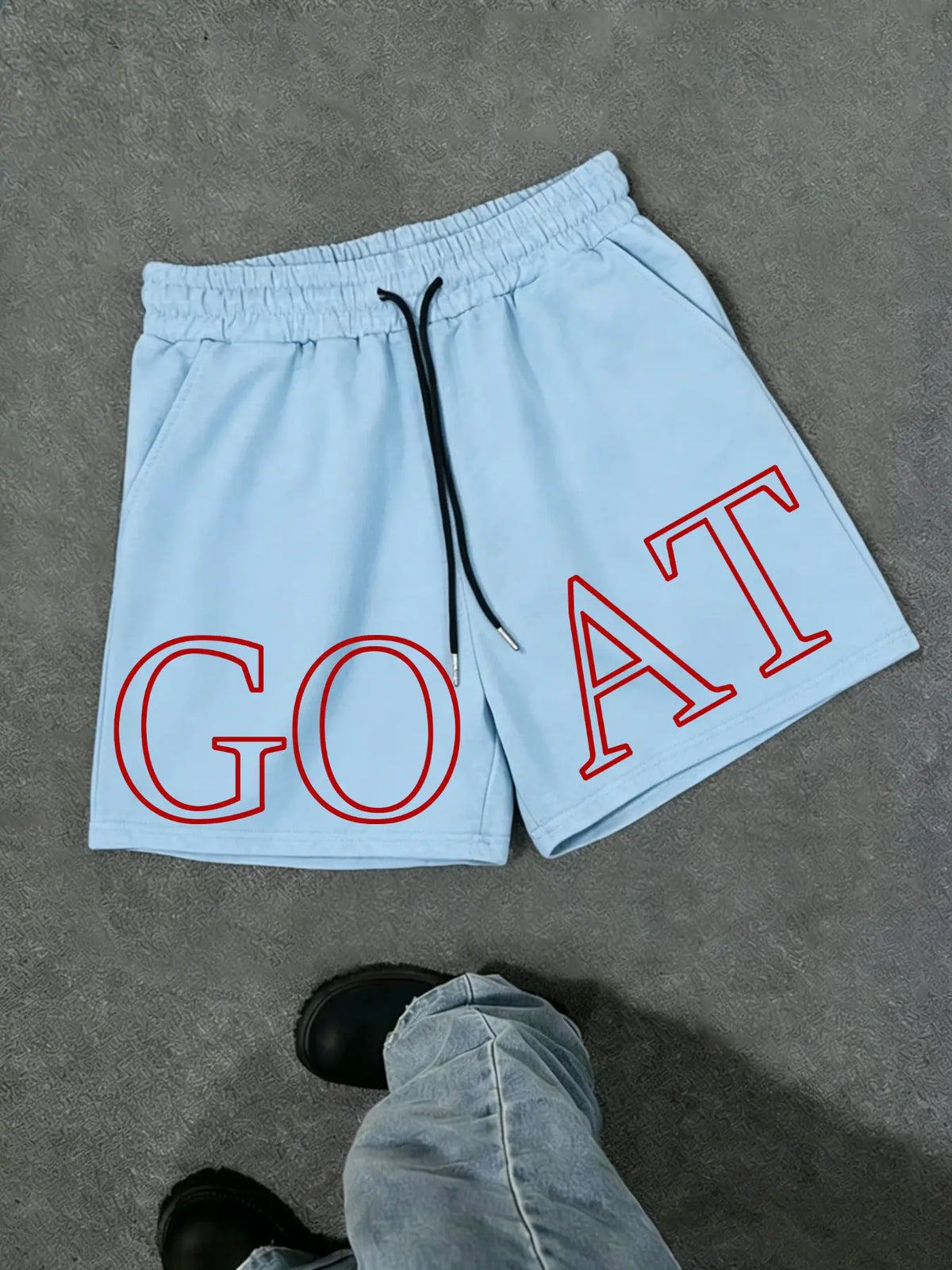 Goat Letter Print Shorts, Summer Essential, Simple and Elegant, Boston Letter Print Shorts, Casual Fitted Style, Athleisure Shorts