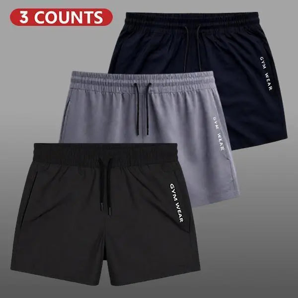 Men's Elastic Shorts Set (3 Packs) - Plain Solid Color, Drawstring Deep Pockets, Pocketed Sides, Elastic Waist, Breathable Athleisure Bottoms for Summer Daily Wear, Gym Use