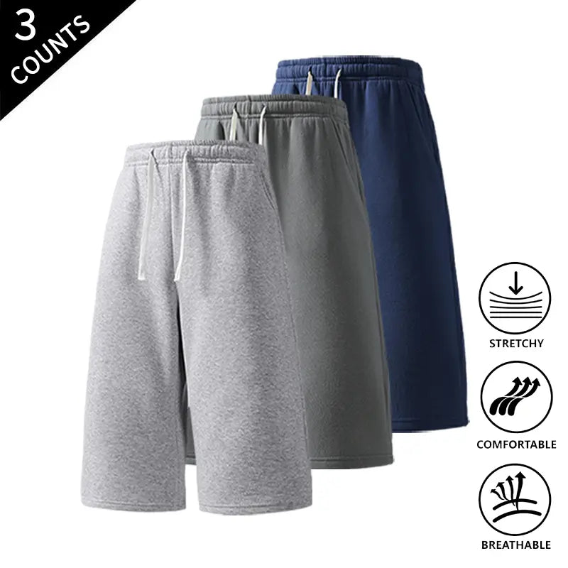 Men's 3-Pack Baggy Oversized Knee-Length Loose Drawstring Casual Long Shorts, Urban Street Fashion Menswear Bottoms