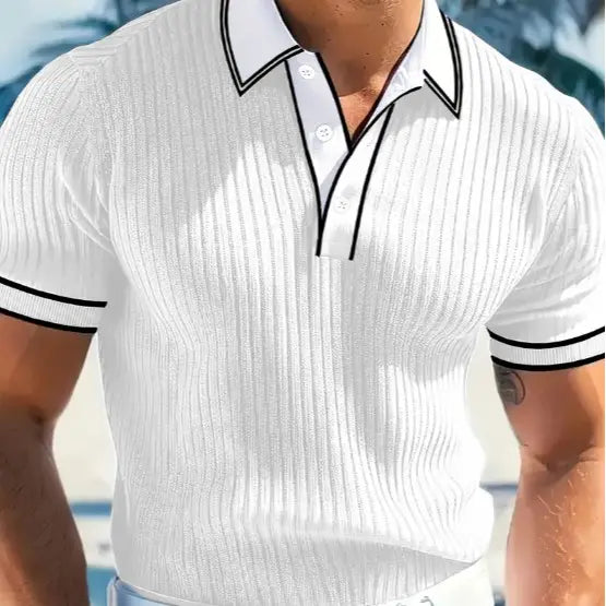 PHEFEE Women's Retro Rib Texture Casual Sport Polo Shirt - Ribbed Knit Muscle Fit Short Sleeve Top with Contrast Collar, Soft Fabric, Business Office Basic Classic Navy Lightweight Garment