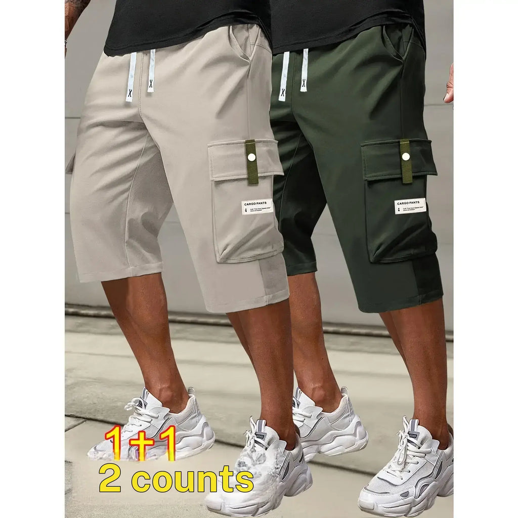 Men's plus size summer work pants elastic drawstring waist circumference, multiple pockets and letter patches, regular mid waist non elastic fabric, opaque, suitable for daily and casual wear, Father's Day gift casual pants for summer