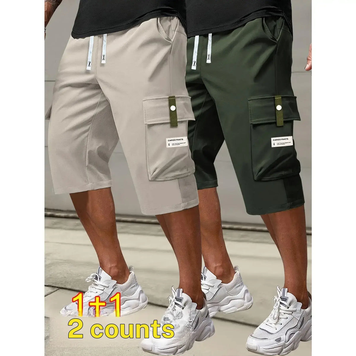 Men's plus size summer work pants elastic drawstring waist circumference, multiple pockets and letter patches, regular mid waist non elastic fabric, opaque, suitable for daily and casual wear, Father's Day gift casual pants for summer