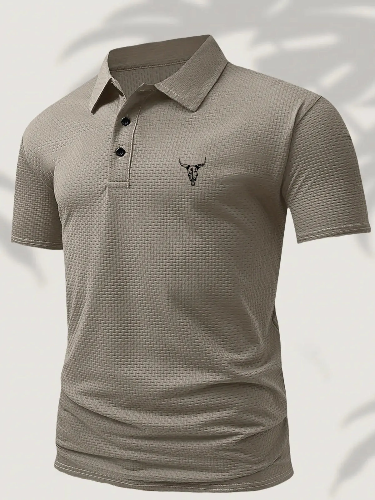 Men's Summer Casual Polo Shirts Fitted Collared Polo Style with Bull Cow Head Pattern, Comfortable Fitted Textured Jacquard Short Sleeve, Casual Business Daily Wear, Breathable Gift Top