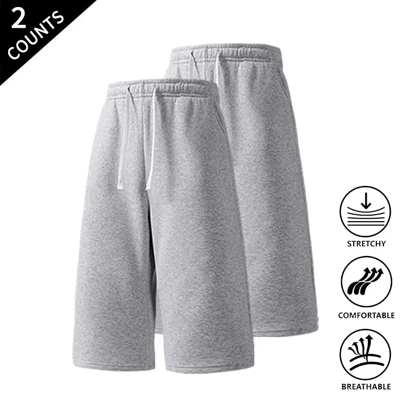 Summer Vibes 2-Pack Men’s Casual Knee-Length Sweat Shorts, Elastic Waist with Drawstring, Breathable Fabric, Suitable for Sports and Everyday Use, Comfortable Lounge and Streetwear Shorts for Men