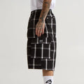 SHAKAWEAR Men's Checked Plaid Casual Streetwear Cargo Shorts - Stretch, 6 Pockets, Drawstrings, Versatile Outfits