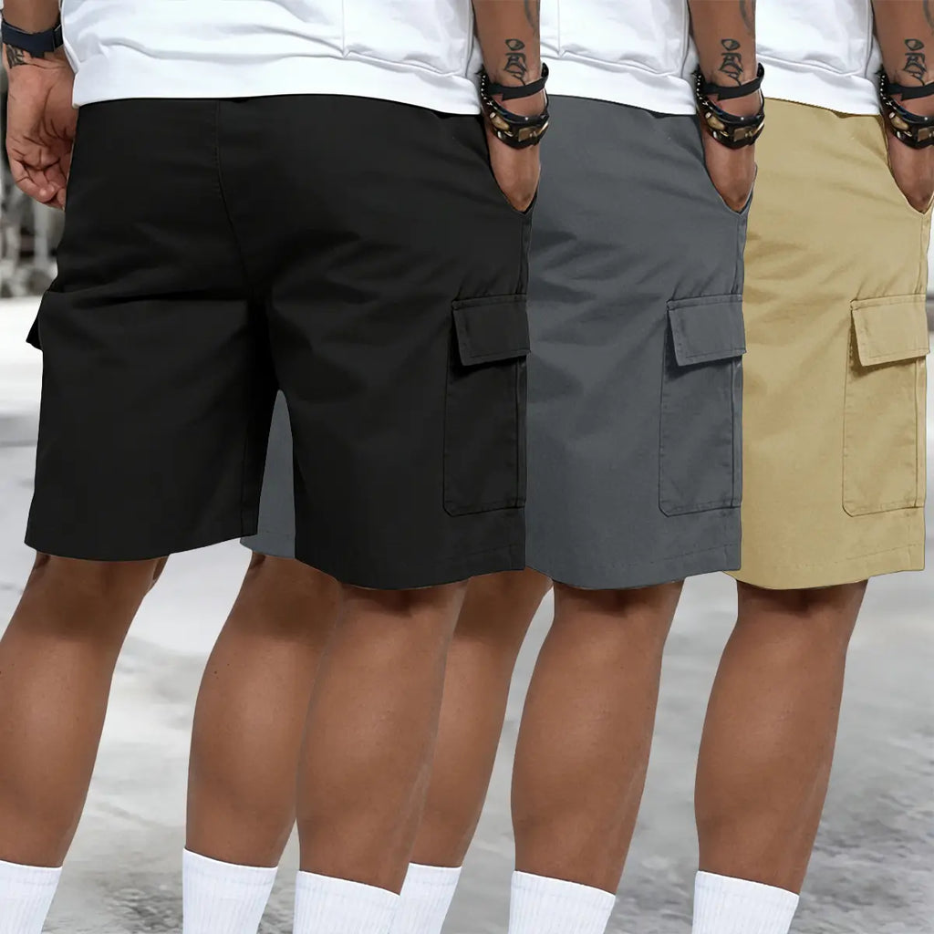 3-Pack Men'S Cargo Shorts Bundle - Brown Black & Green - Slanted Pockets - Versatile Casual Wear - 3-Piece Bottoms for Everyday Use Menswear Overalls shorts men Spring Statements outdoorfun Beige Tropical
