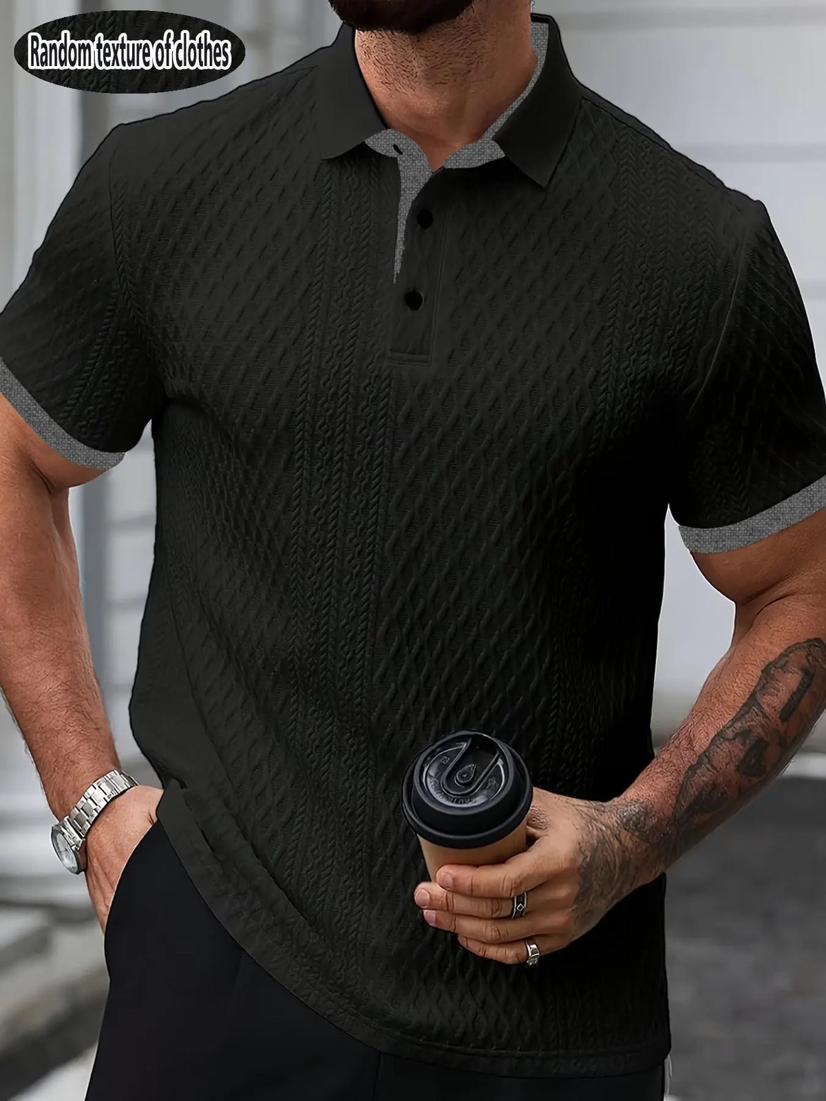 Men's High-End Textured Golf Polo Shirt, Casual Jacquard Knit Short Sleeve Top, Stylish and Comfortable Men's Apparel, Casual Golf Polos
