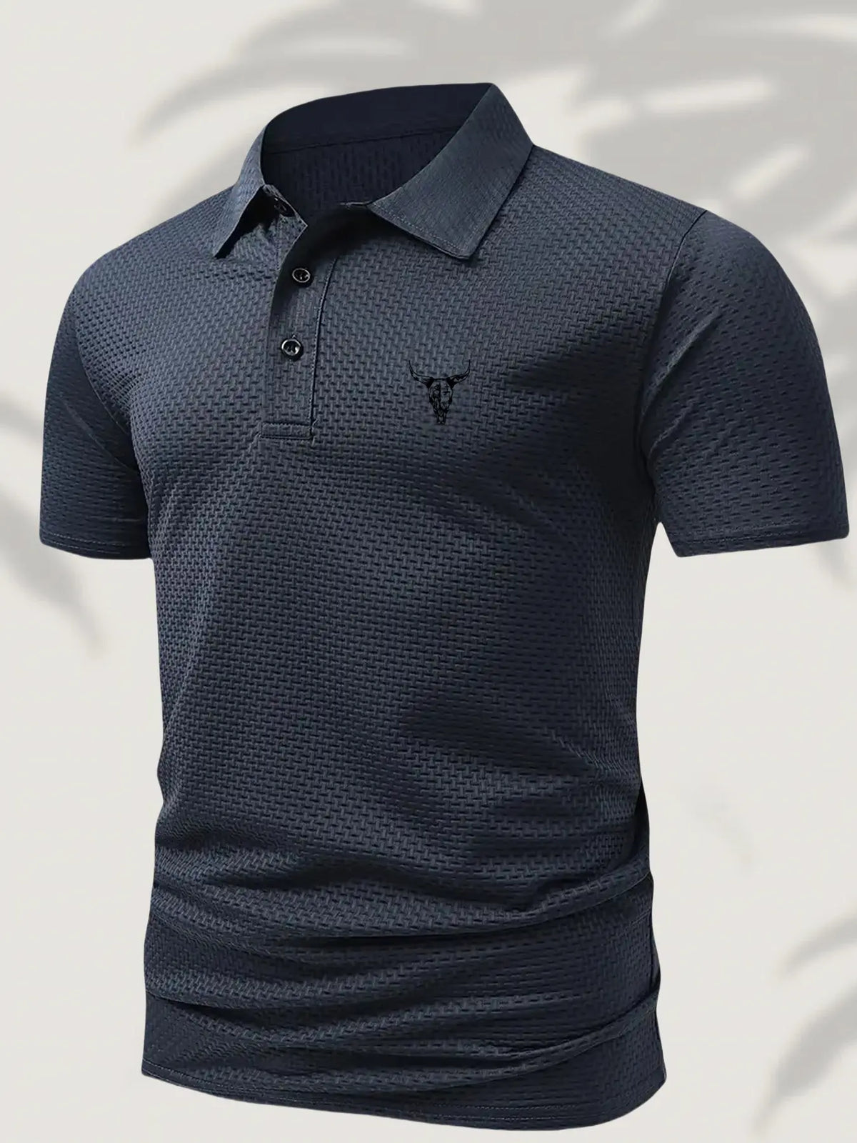 Men's Summer Casual Polo Shirts Fitted Collared Polo Style with Bull Cow Head Pattern, Comfortable Fitted Textured Jacquard Short Sleeve, Casual Business Daily Wear, Breathable Gift Top