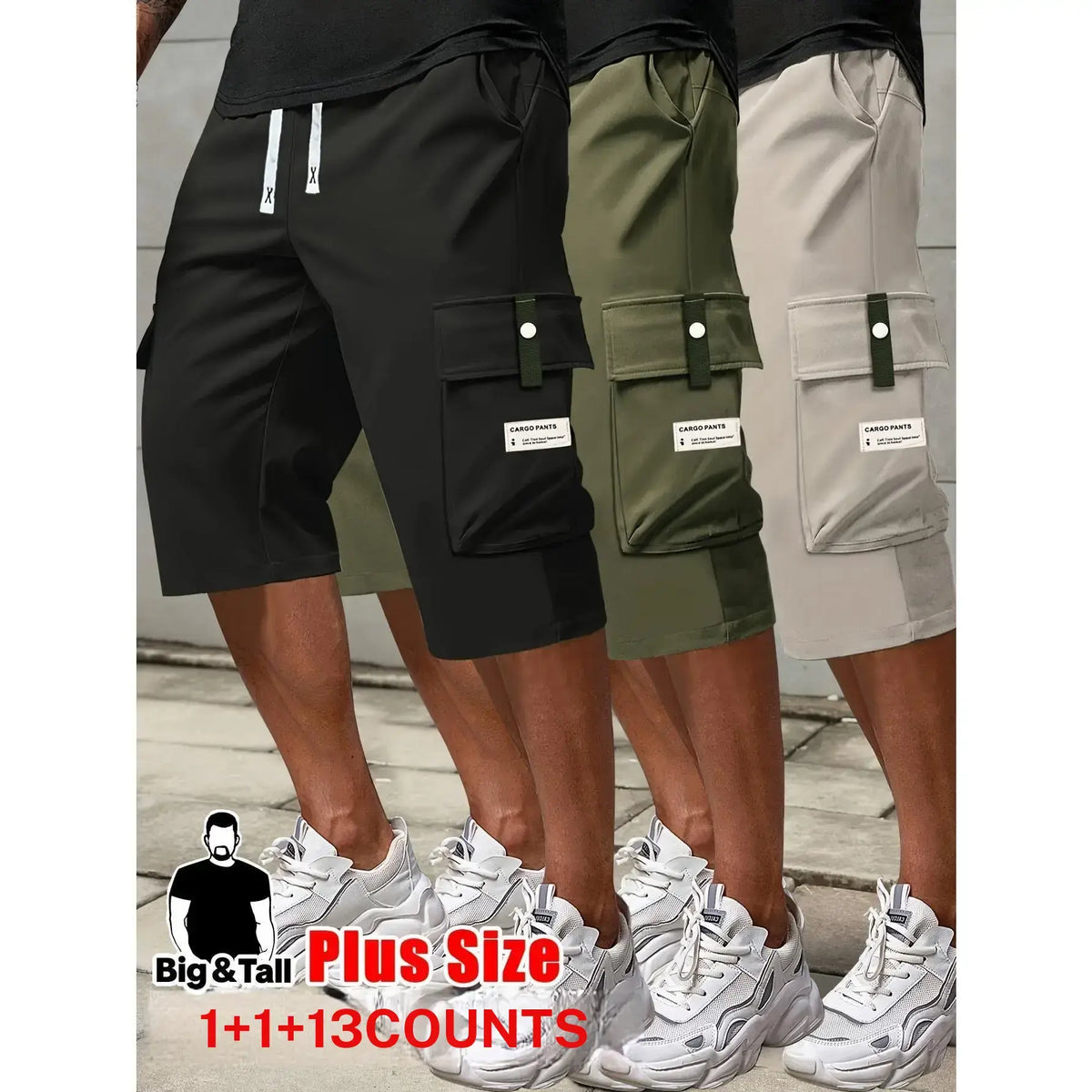 Men's plus size summer work pants elastic drawstring waist circumference, multiple pockets and letter patches, regular mid waist non elastic fabric, opaque, suitable for daily and casual wear, Father's Day gift casual pants for summer