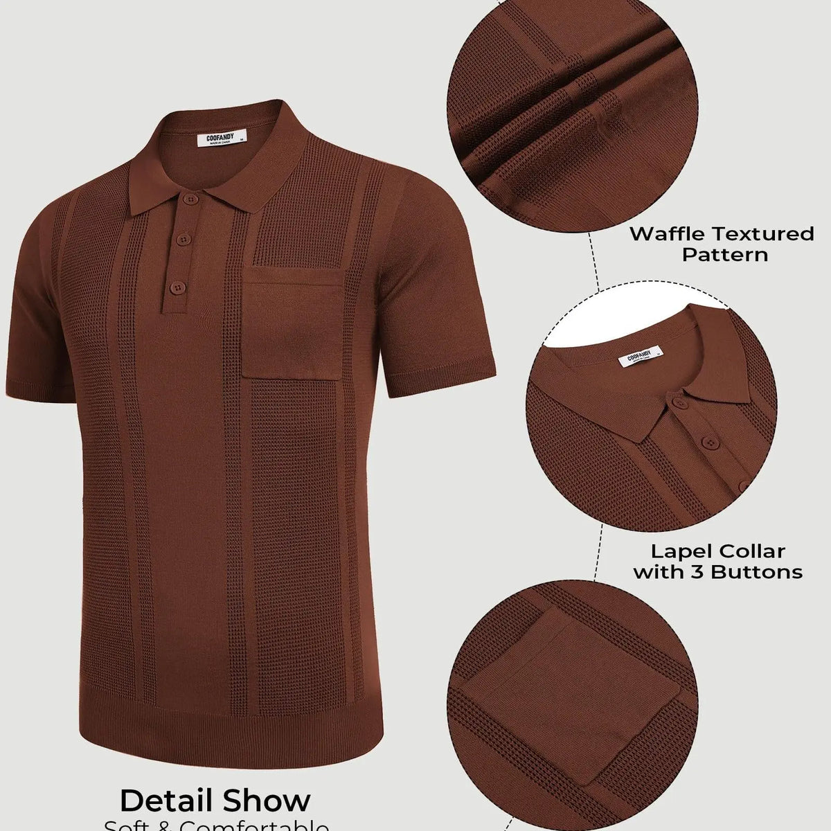 COOFANDY Men's Knitwear Polo Shirts for Men Short Sleeve Textured Polo Shirt Slim Fit Summer Collared T Shirt with Pocket