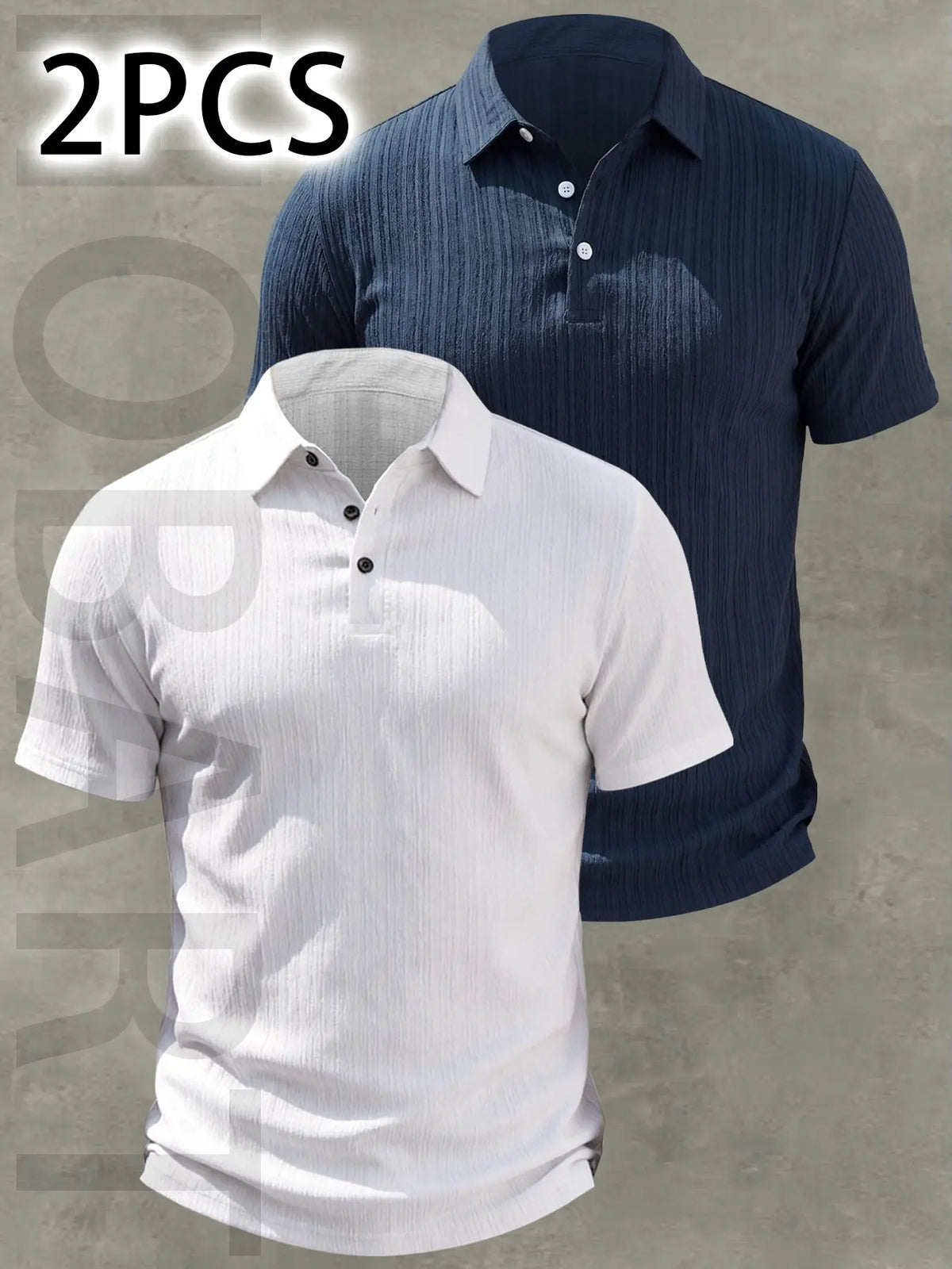 2pcs Men's Casual Classic Fashion Slim Fit Plain Polo Shirt Tops, Buttoned Polo Collar, Lightweight Breathable Fabric, Everyday Wear