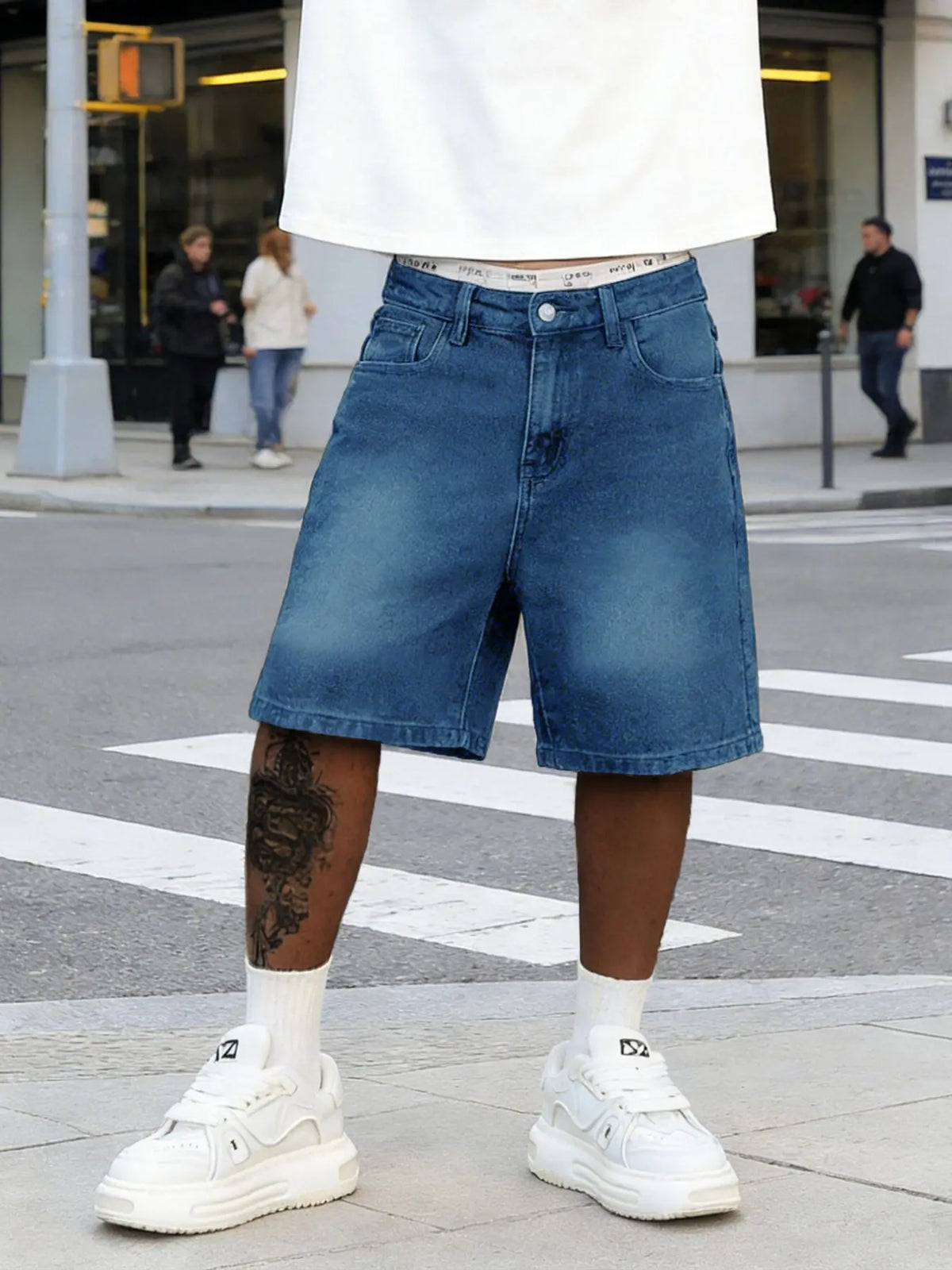 Men's Spring Summer Casual Washed Pocket Shorts, Streetwear Plain Loose-Fit Mid-Thigh Jeans Shorts Loose Fitting Shorts
