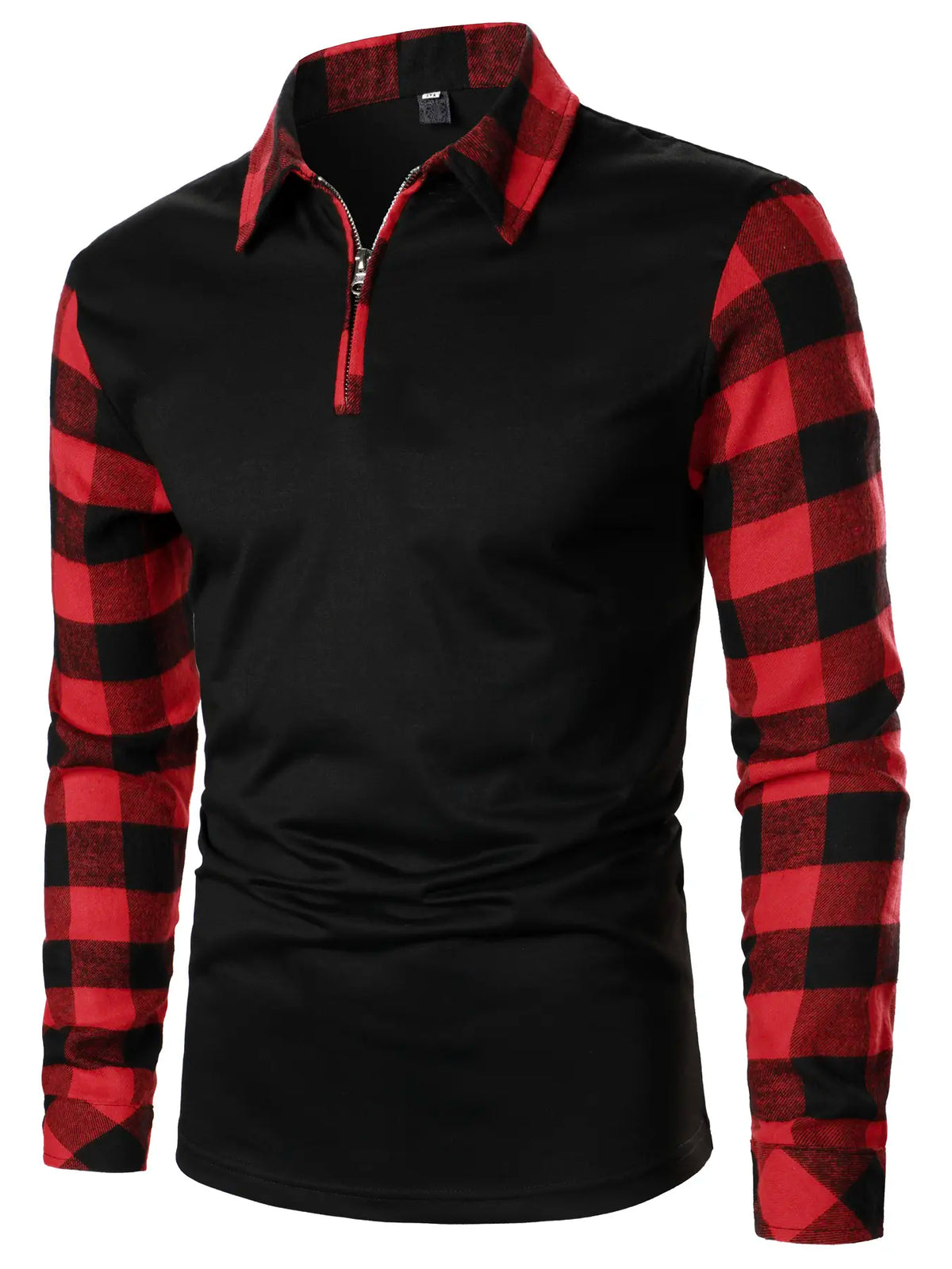Men's Checked Patchwork Half Zip Up Plaid Polo Shirt, Casual Collared Regular Fit Classic Long-Sleeve Top for Fall & Winter, Men's Clothes for Daily Wear, Menswear