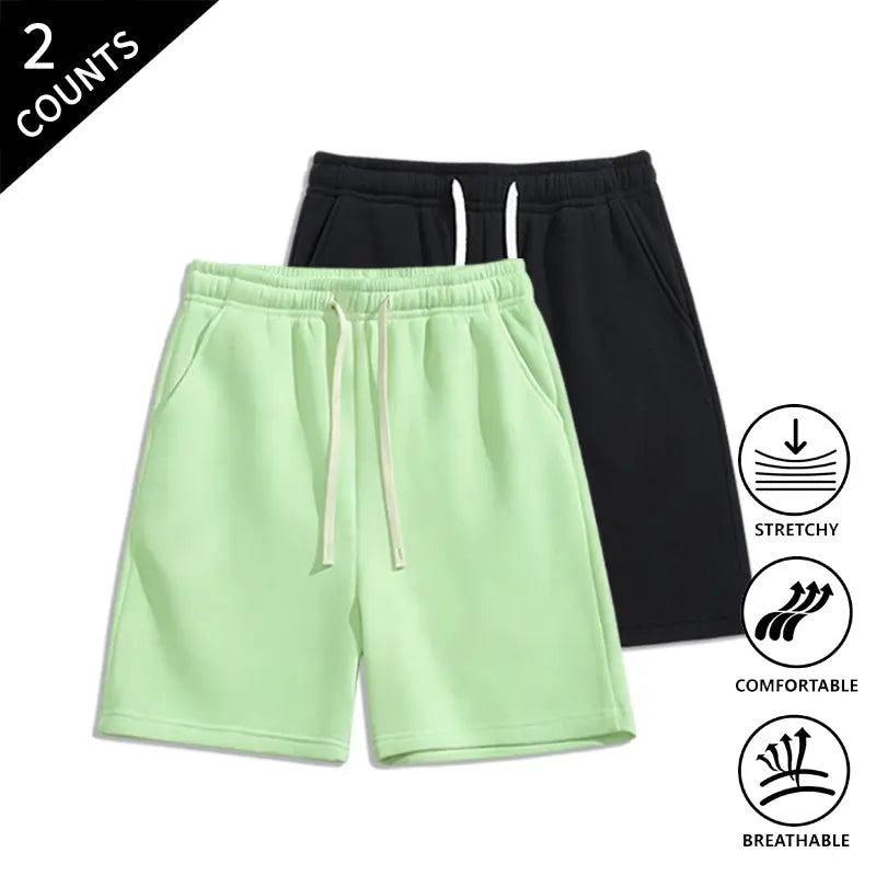 Men’s 2-Pack Loose Fit Sweat Shorts - Extra Baggy, Low-Rise Baggy, Lounge, Trendy Streetwear with Relaxed Ease, Comfortable, Breathable for Casual Menswear Outfits, Extra Baggy Men's Shorts, Lounge Men's Shorts