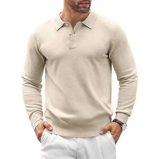 COOFANDY Men's Long Sleeve Knit Polo - Casual Button Down Golf Shirts for Men Formal Quarter