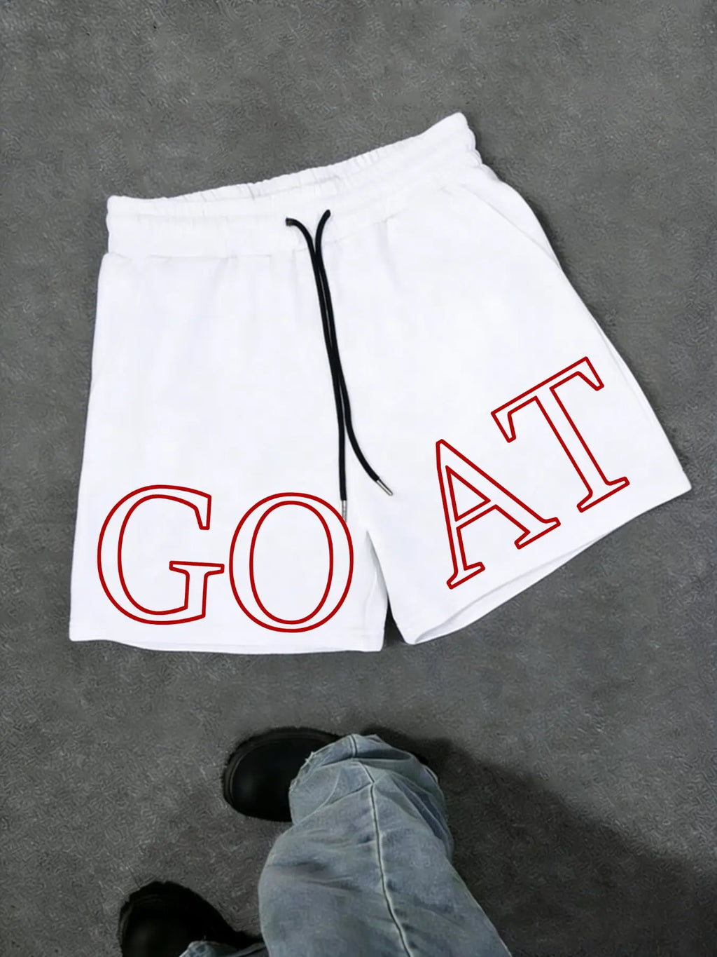 Goat Letter Print Shorts, Summer Essential, Simple and Elegant, Boston Letter Print Shorts, Casual Fitted Style, Athleisure Shorts