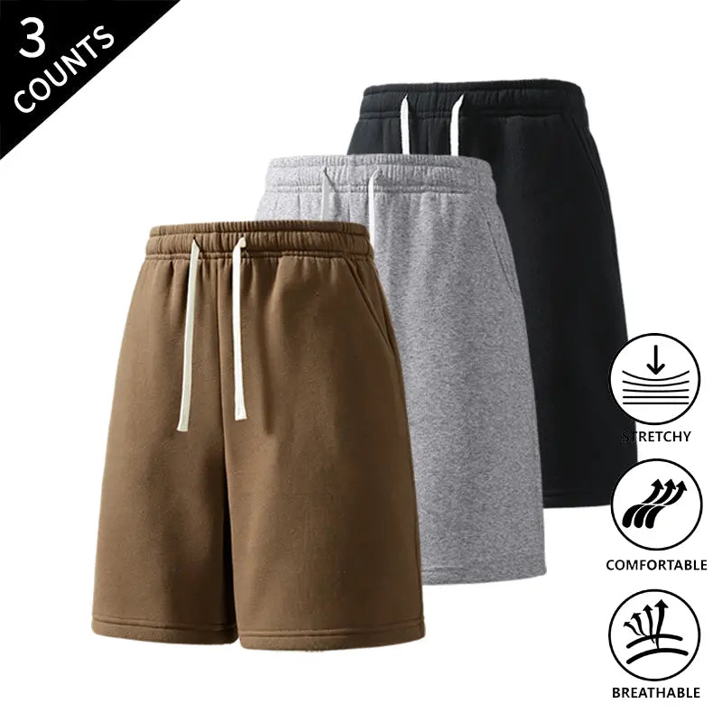 Men’s 3-Pack Solid Color Lightweight Loose-Fit Casual Street Shorts, Outdoor Menswear Bottoms Built for Beach Walks and Outings