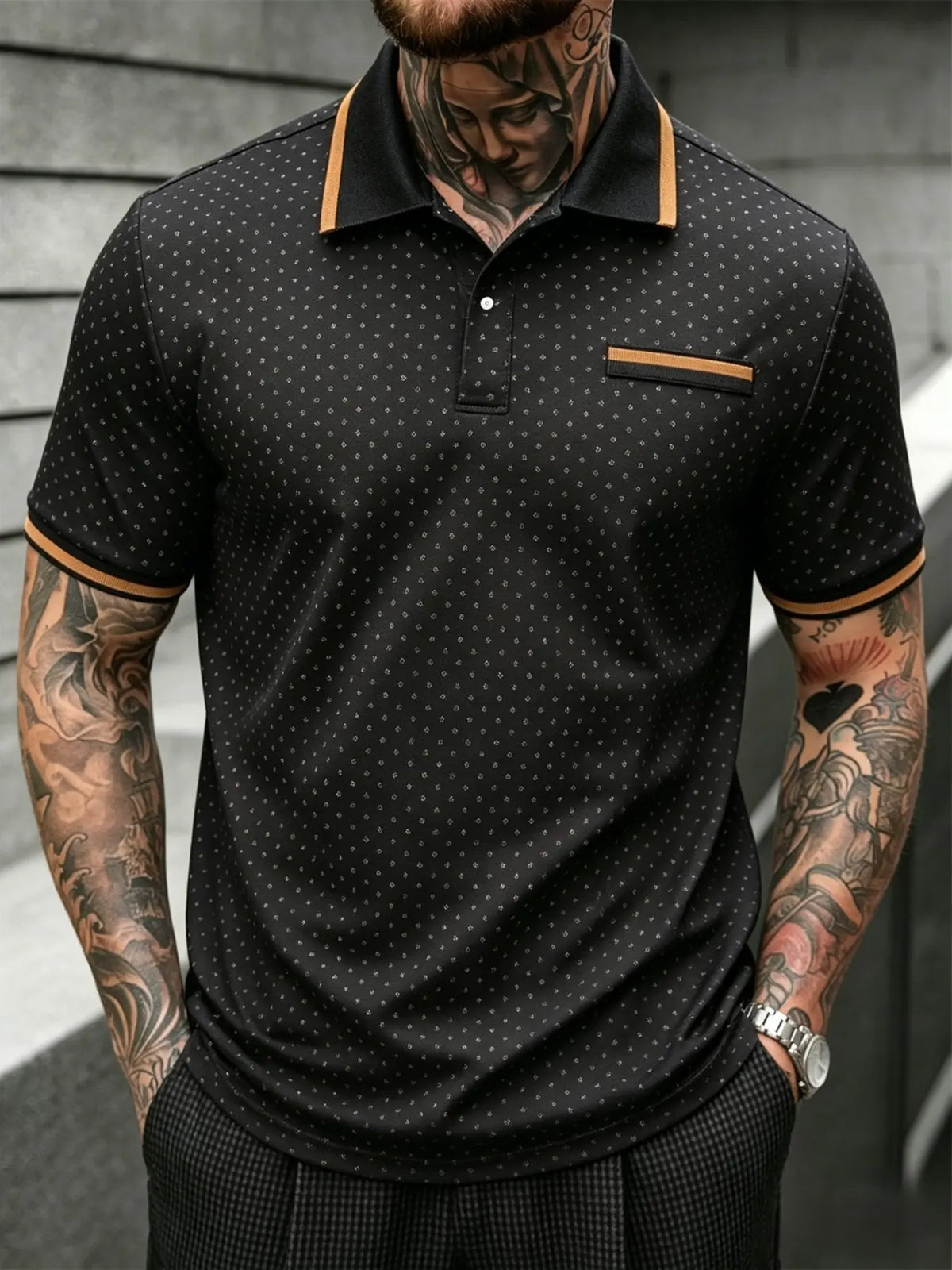 Men's 2XL-6XL Plus Size Dot Print Polo Shirt, Casual Street Style, Breathable Summer Golf Top, Elegant Short Sleeve Apparel, Collared Polo Shirt, Printed Polo Shirt, Breathable Polo Shirts