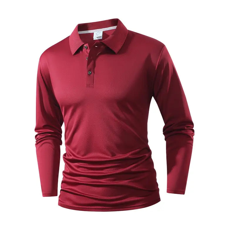 Clean Gent 4-Piece Men's Long Sleeve Polo Shirt, Soft and Comfortable Men's Golf Shirt, Casual Long Sleeve Classic POLO Shirt, Button Front Blouse, Elastic Fashion Men's Clothing, All Seasons