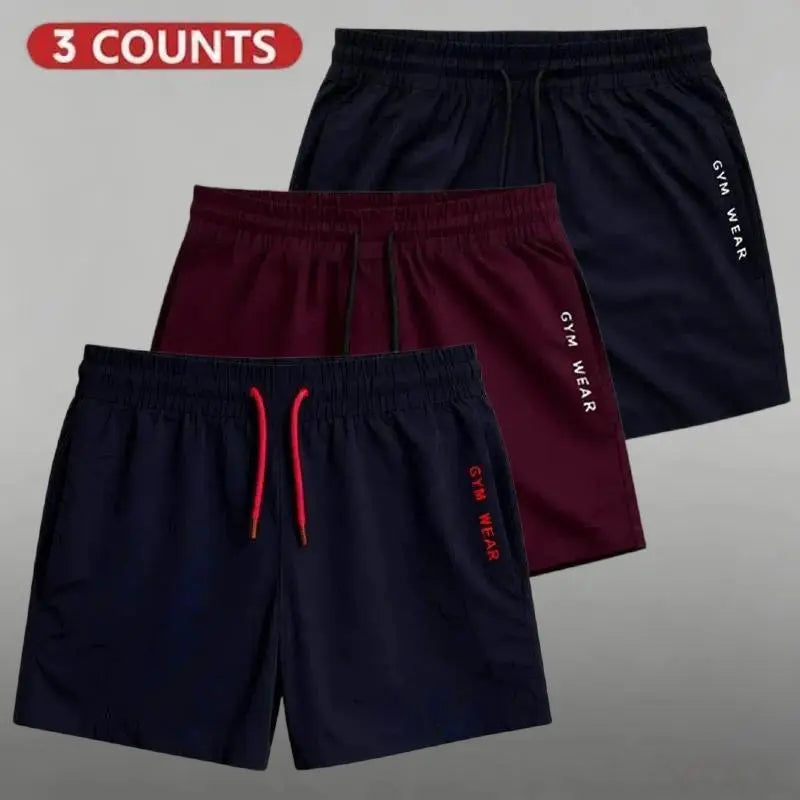 Men's Elastic Shorts Set (3 Packs) - Plain Solid Color, Drawstring Deep Pockets, Pocketed Sides, Elastic Waist, Breathable Athleisure Bottoms for Summer Daily Wear, Gym Use