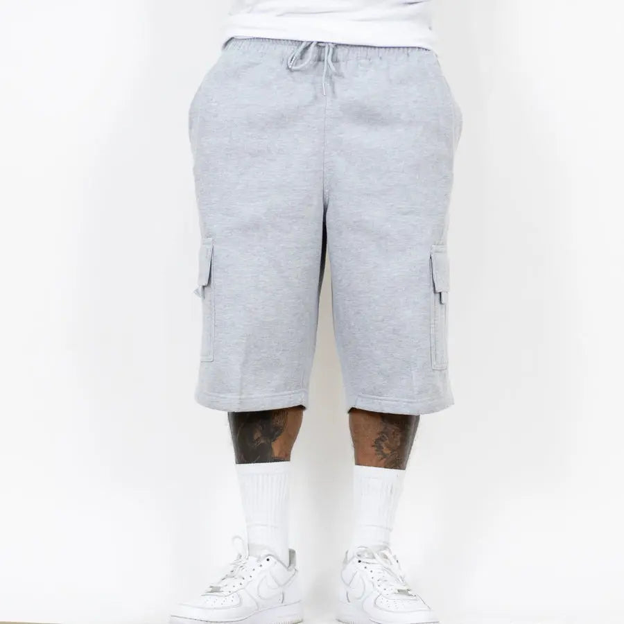 FB County Men's Heavyweight Fleece Pocketed Cargo Sweat Shorts - Retro, Unisex Baggy Loose-Fit Knee-Length Work Sportswear, Plain Cozy Streetwear Bottoms, Pocket