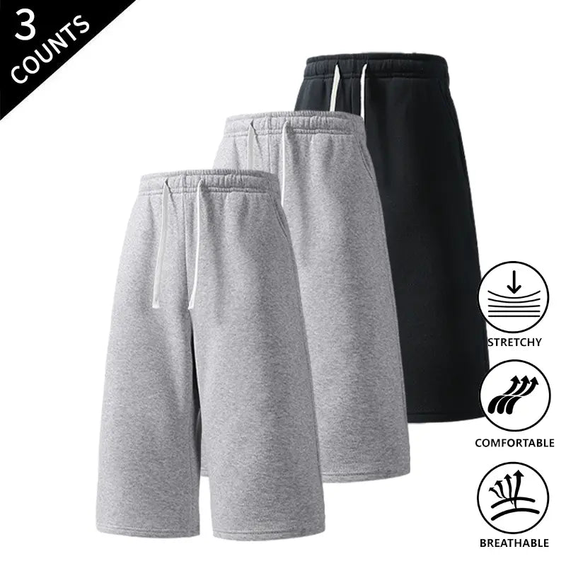 Men's 3-Pack Baggy Oversized Knee-Length Loose Drawstring Casual Long Shorts, Urban Street Fashion Menswear Bottoms