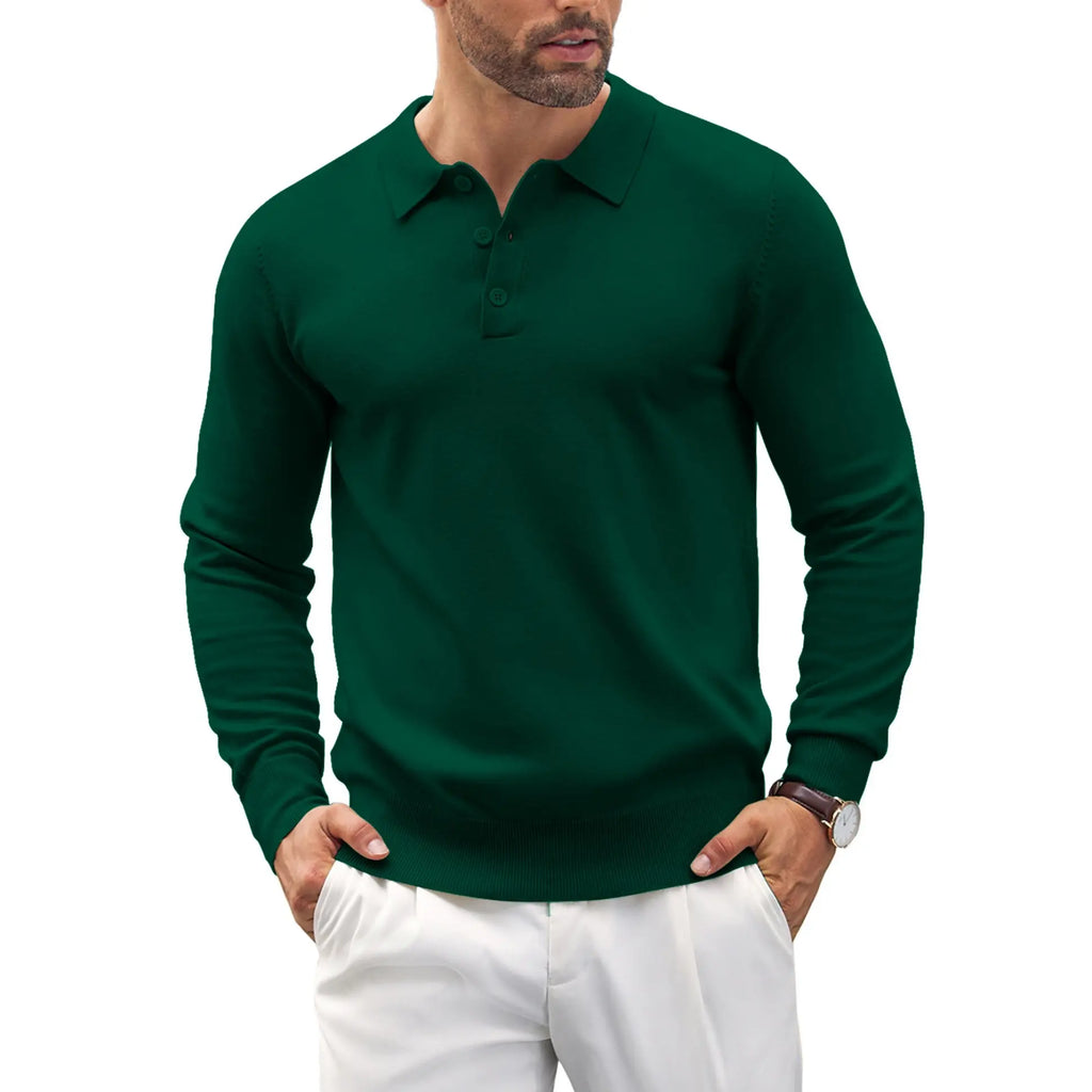 COOFANDY Men's Long Sleeve Knit Polo - Casual Button Down Golf Shirts for Men Formal Quarter