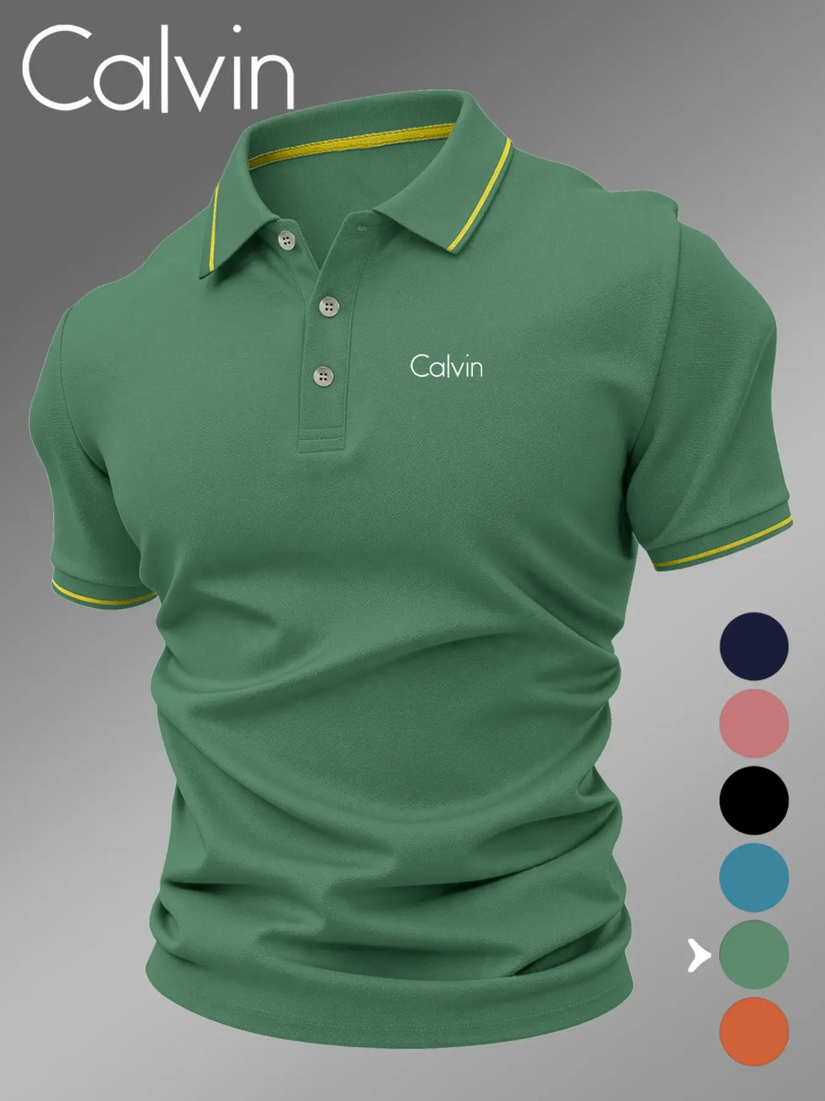 Lb5030 Classic Calvin Logo Print Men's Polo Shirt, Short Sleeve Polo, Menswear, Top, Fitted Geometric Pattern, Casual Style, Breathable and Comfortable, All-Season Wear