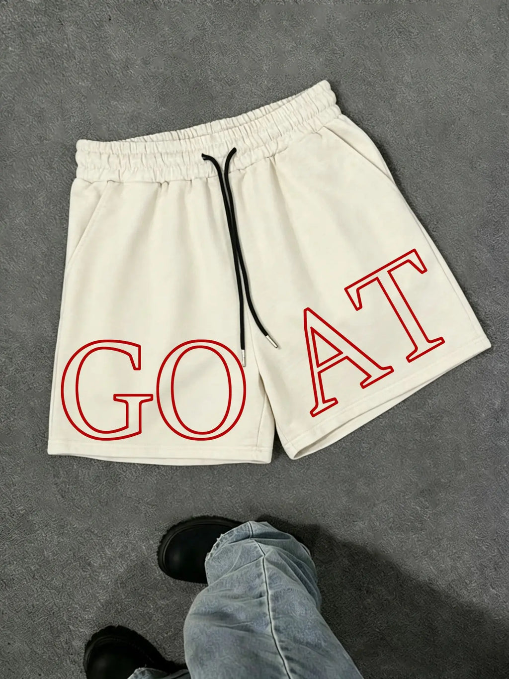 Goat Letter Print Shorts, Summer Essential, Simple and Elegant, Boston Letter Print Shorts, Casual Fitted Style, Athleisure Shorts