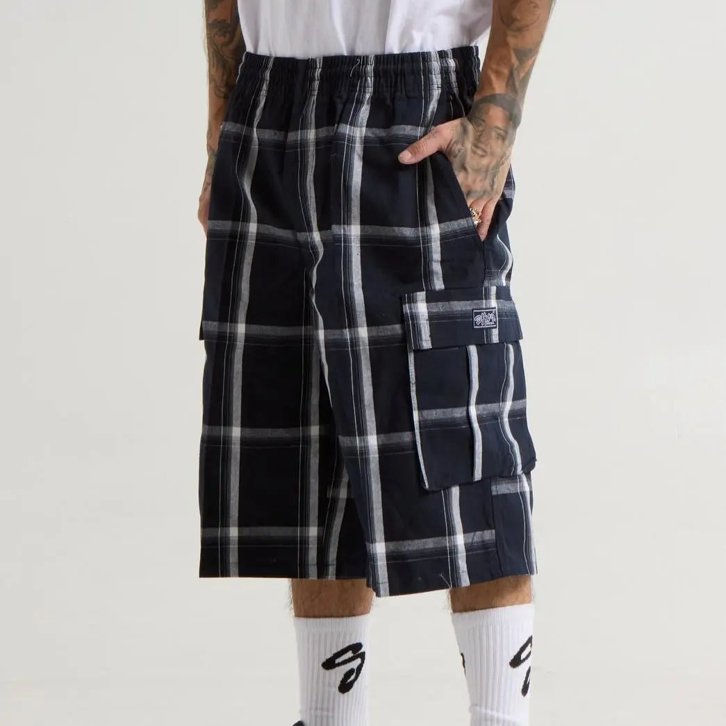 SHAKAWEAR Men's Checked Plaid Casual Streetwear Cargo Shorts - Stretch, 6 Pockets, Drawstrings, Versatile Outfits
