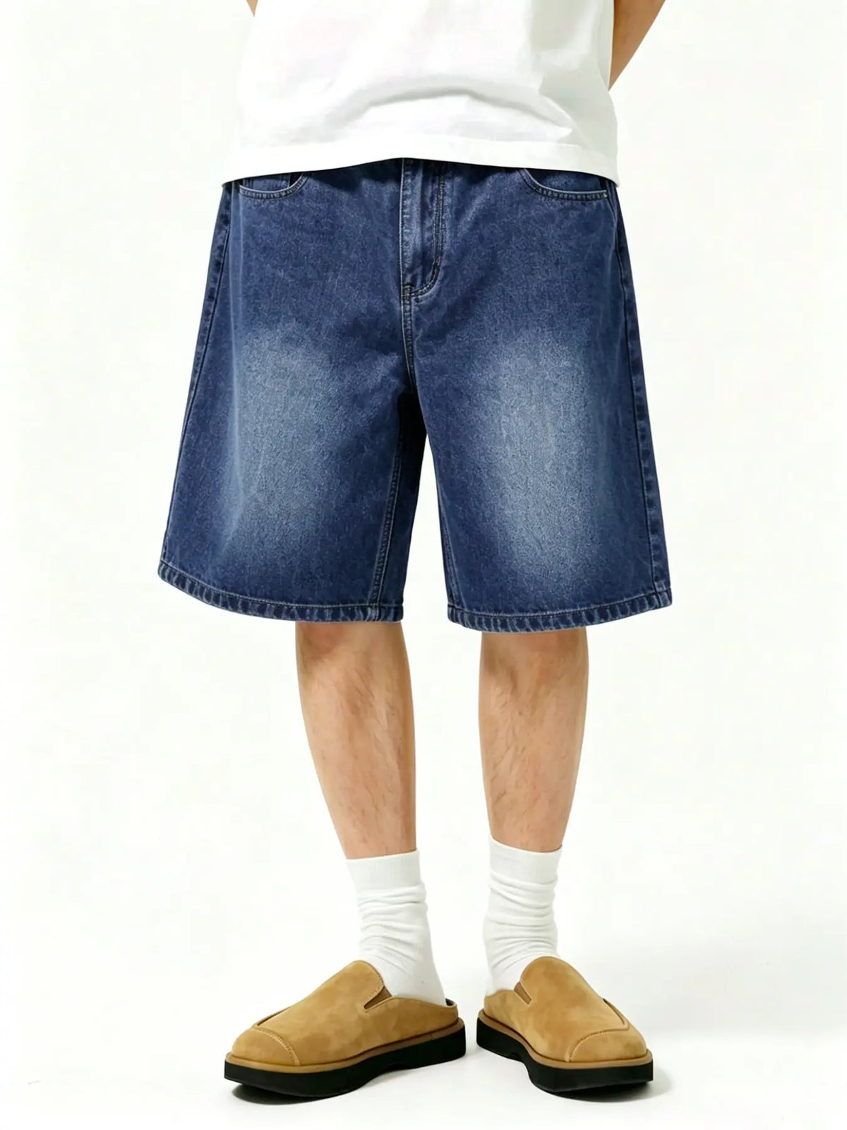 Men's Spring Summer Casual Washed Pocket Shorts, Streetwear Plain Loose-Fit Mid-Thigh Jeans Shorts Loose Fitting Shorts